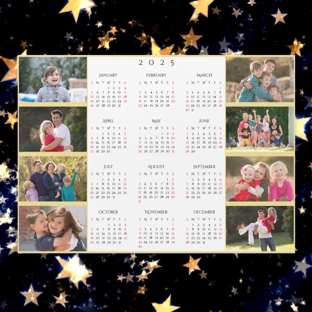 Collage photo personnalisé de 8 photos Calendrier  (Personalized 8 Photo Collage 2025 Family Calendar)