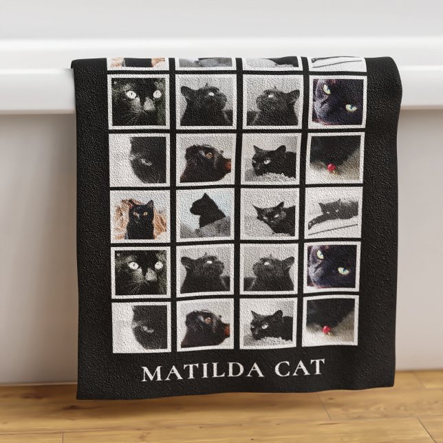 Collage photo pour animaux de compagnie Amoureux d (A bath towel with space for your black cat's photo. Just add your name)
