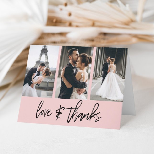Collage photo simple amour Merci rose vierge (A simple and elegant way to say thank you with a personal touch by adding three photos on the front.)