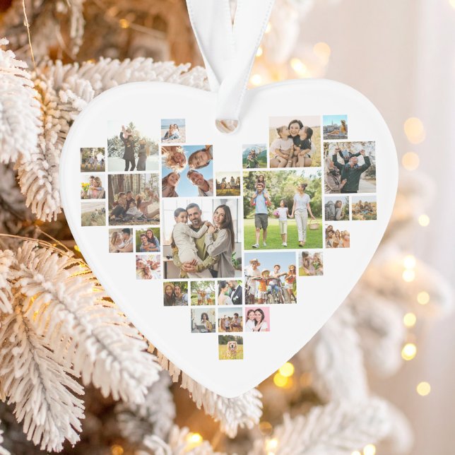 Collage photo simple et moderne en forme de coeur (Heart Shaped Photo Collage Acrylic Ornament)