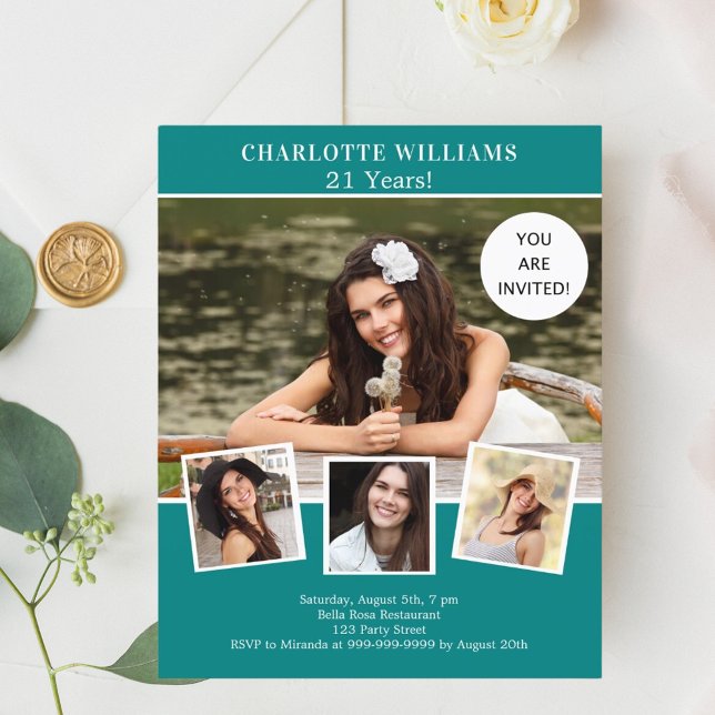 Collage photo vert turquoise invitation anniversai (Créateur téléchargé)