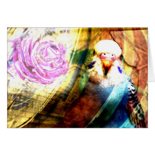 Collage rose de perruche - carte