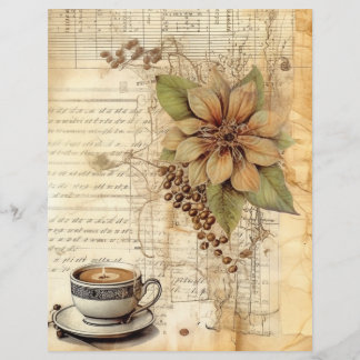 Collage Vieux papier tasse de café fleur de thé