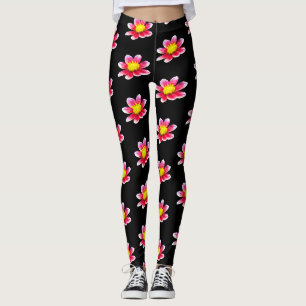 Collant noir imprimé floral Dahlia rose