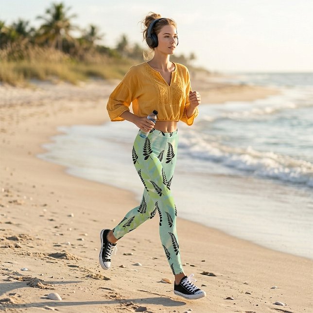 Collants à feuilles de fougère noire tropicale (Leggings)