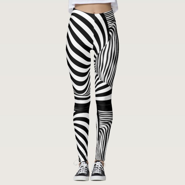 Collants à illusion rayée zèbre noir et blanc (Devant)