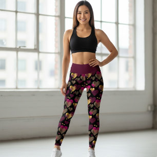 Collants à motif de cœur magenta et or géométrique