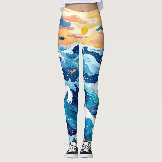 Collants à motif de vague de coucher de soleil océ (Devant)