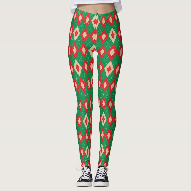Collants à motif écossais rouge et vert festif  (Devant)