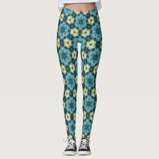 Collants à motif floral rétro bleu et jaune
