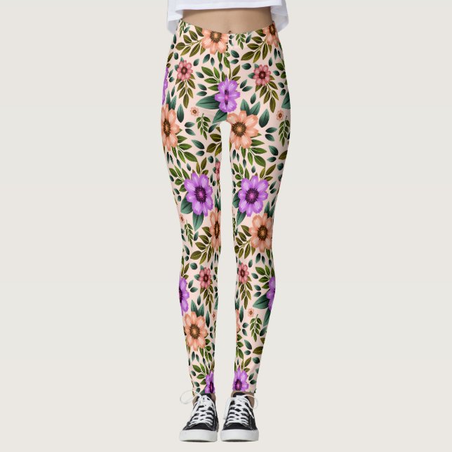 Collants à motif floral vibrant violet (Devant)