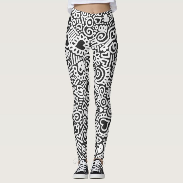 Collants à motif gribouillé noir et blanc (Devant)