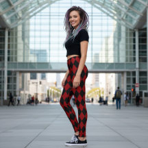 Collants à motif Harlequin noir et rouge