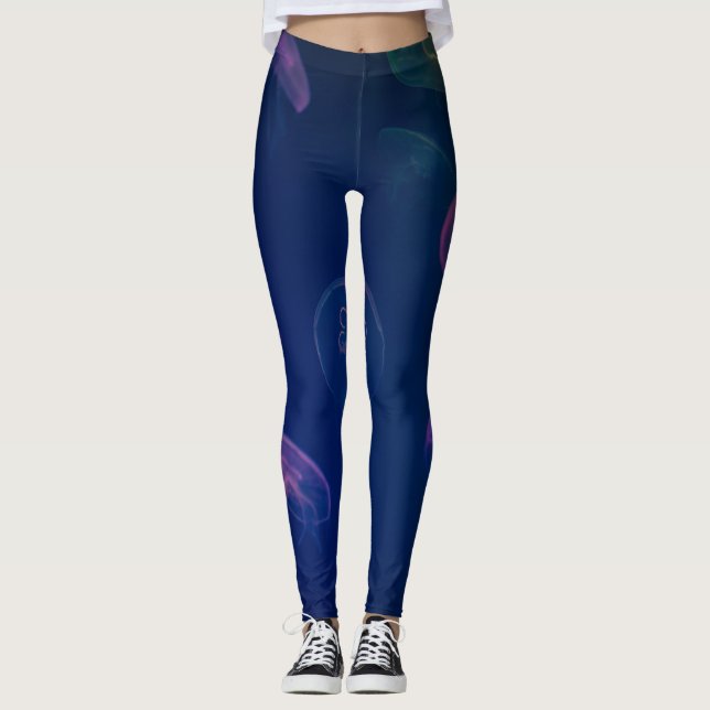 Collants abstraits bleu foncé avec accents rose vi (Devant)