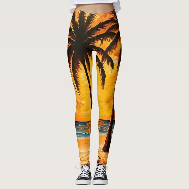 Collants Activewear Jaune Marron Paradis Tropical (Devant)