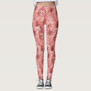 Collants Adorables Rose Pâle au Motif de Chat