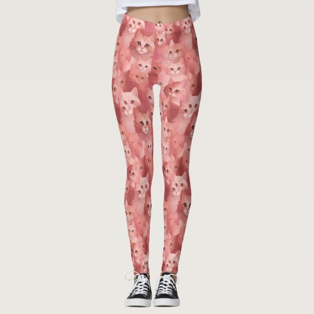 Collants Adorables Rose Pâle au Motif de Chat (Devant)