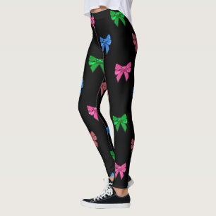 Collants amusants rose, rouge violet vert noeud
