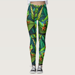 Collants avec des feuilles vertes vibrantes et col