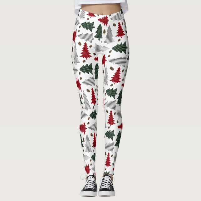 Collants avec sapins de Noël de campagne et pommes (Devant)