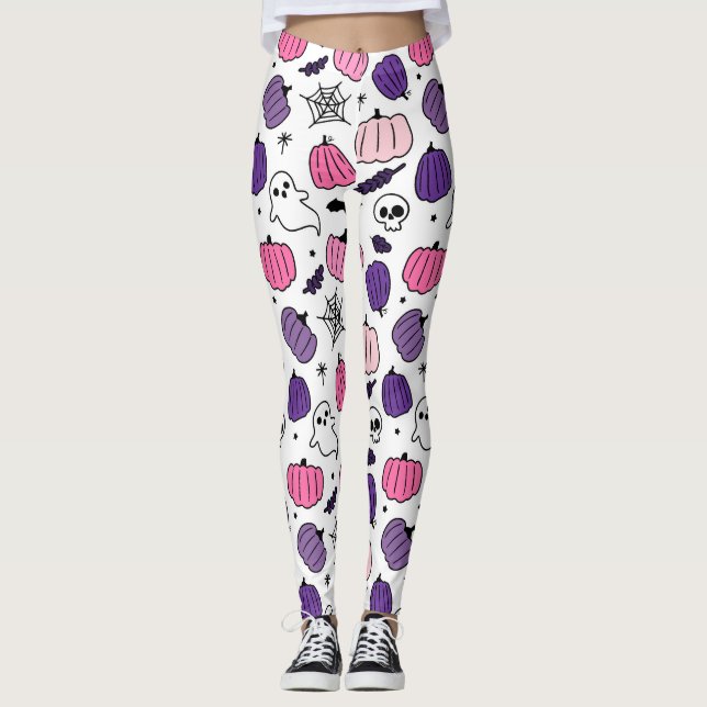 Collants blancs crâne citrouille Boo  (Devant)