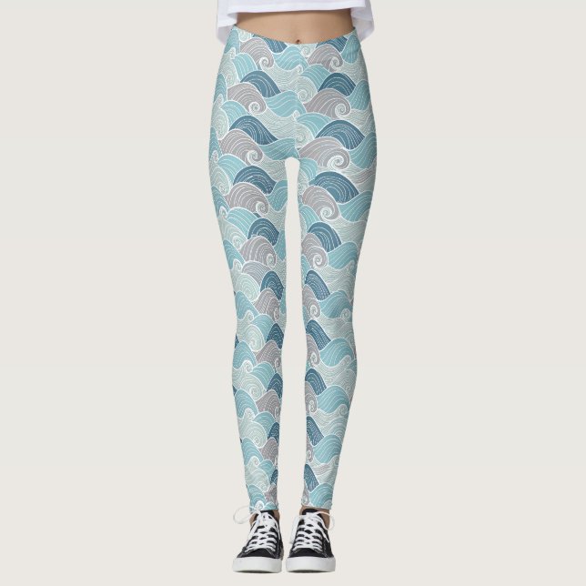 Collants bleu gris vague océanique (Devant)