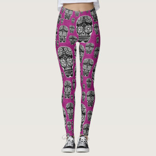 Collants Crâne en Sucre Rose Effet Paillettes
