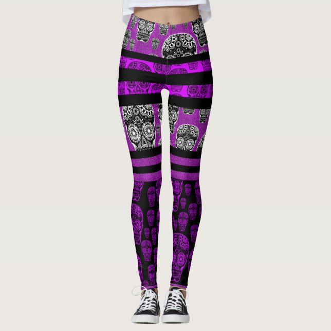 Collants crâne en sucre violet et noir (Devant)