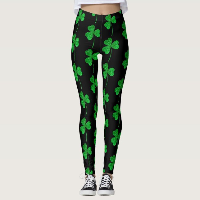 Collants de la Saint-Patrick verts avec faux stras (Devant)