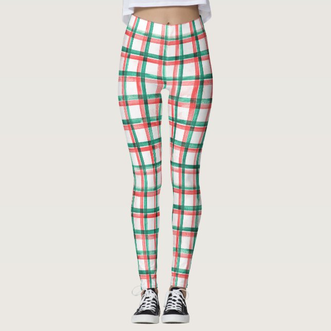 Collants de Noël à carreaux rouges et verts pour f (Devant)