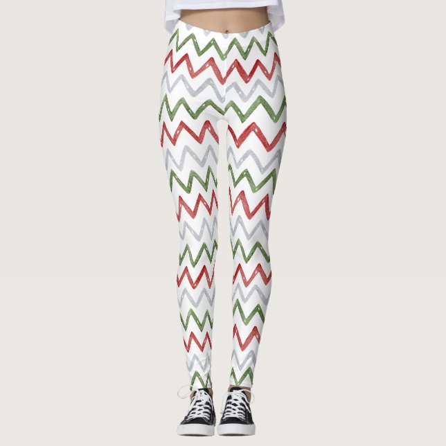 Collants de Noël à zigzag rouge et vert pour femme (Devant)
