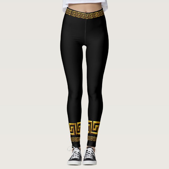 Collants de sport à clé grecque dorée (Devant)