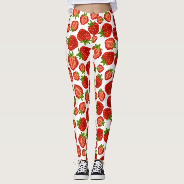 Collants de yoga élégants rouge fraise aux fruits  (Devant)