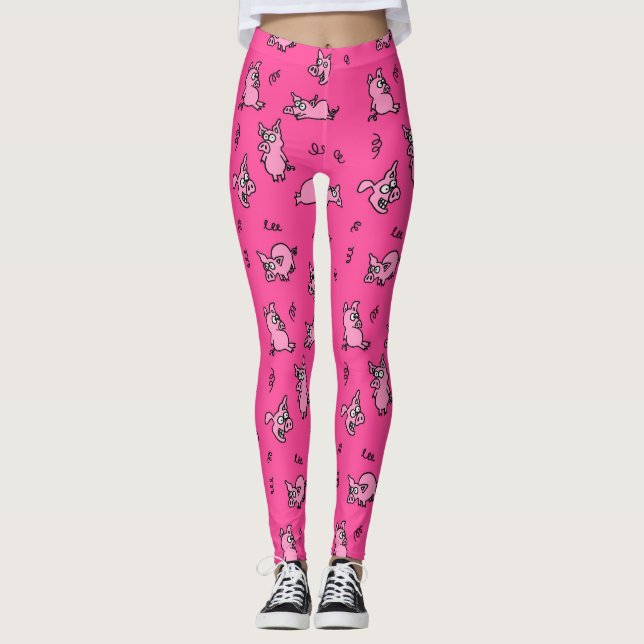 Collants dessin animé drôle cochon rose (Devant)