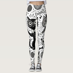 Collants drôles à motif de chat noir et blanc 