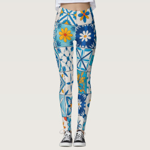 Collants en carreaux d'Azulejo portugais – Bleu et