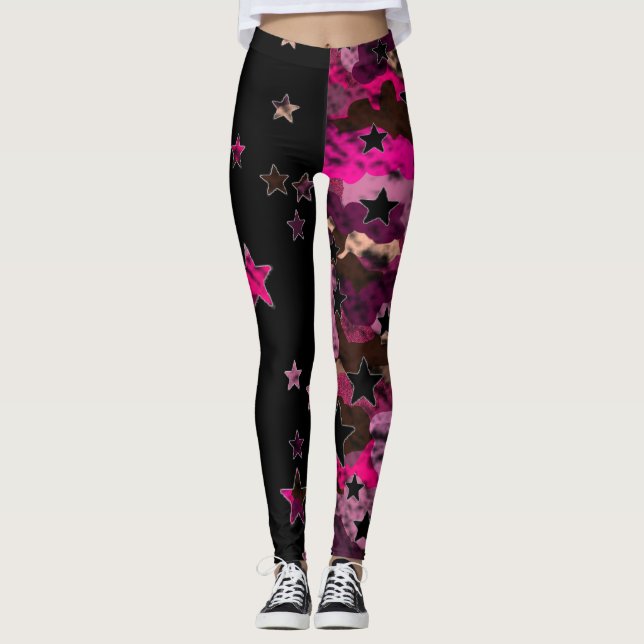 Collants étoile camouflage noir et rose (Devant)