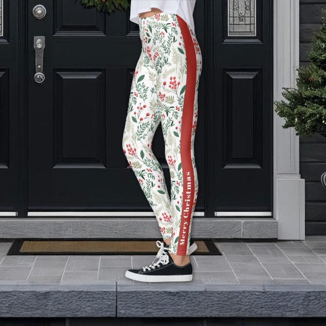 Collants festifs de Noël rouge avec baies de houx (Créateur téléchargé)