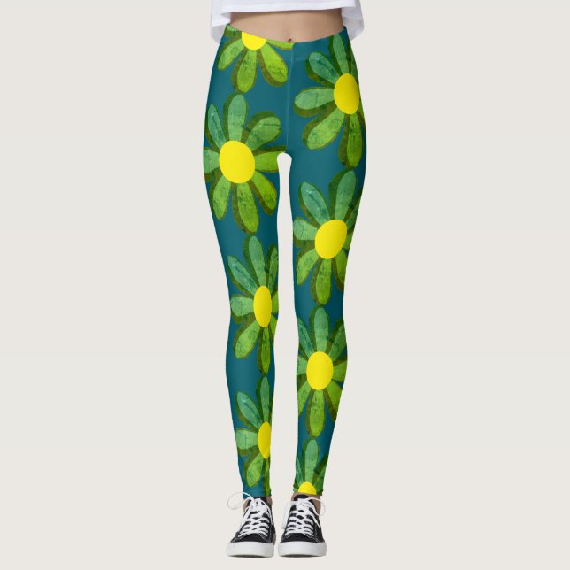 Collants fleurs Mod jaune et vert (Devant)