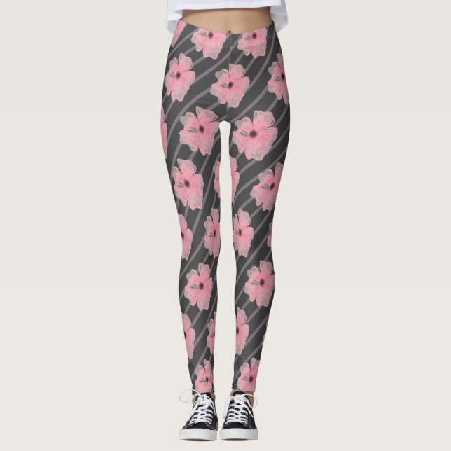 Collants Fleurs Roses Et Rayures (Devant)