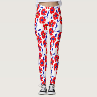 Collants Fleurs Rouges Vignes Bleues