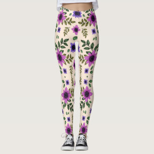 Collants floraux avec des fleurs violettes et rose