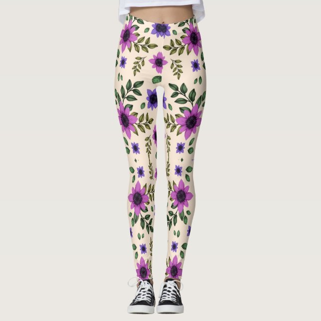 Collants floraux avec des fleurs violettes et rose (Devant)