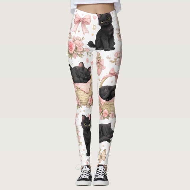 Collants Floraux Chat Noir (Devant)