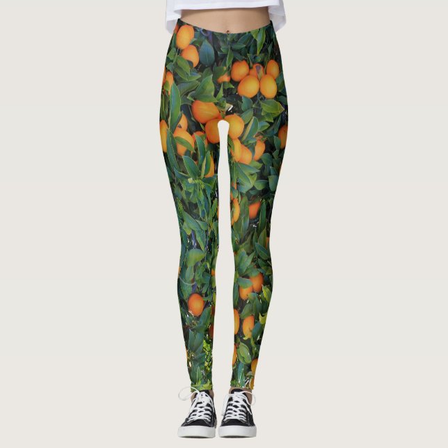 Collants funky arbre orange avec oranges et feuill (Devant)