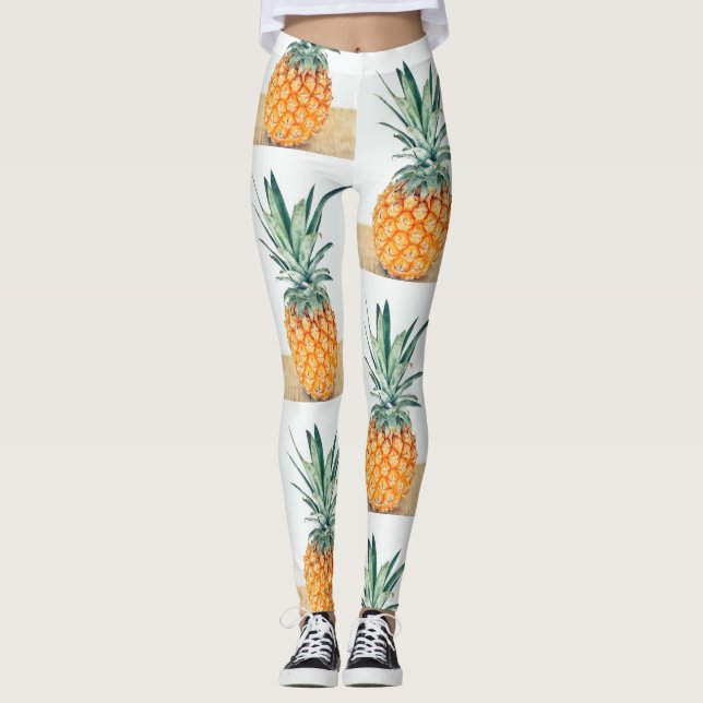 Collants funky vert pâle jaune ananas délicieux (Devant)