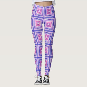 Collants géométriques rose et violet à motifs carr