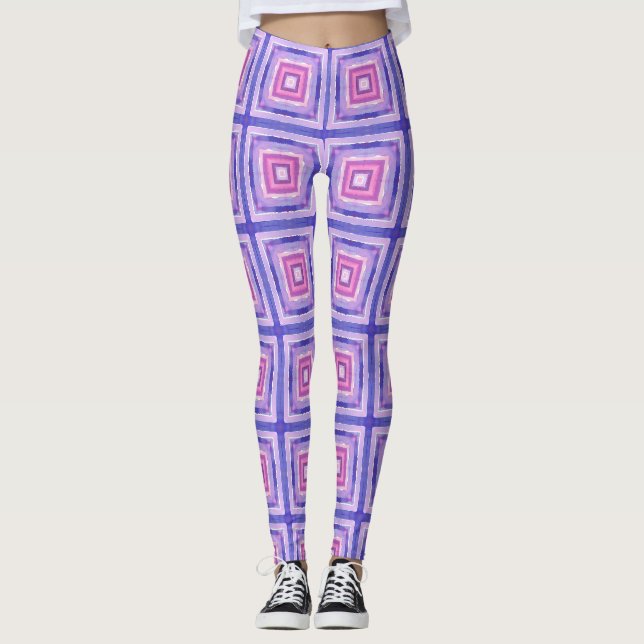 Collants géométriques rose et violet à motifs carr (Devant)