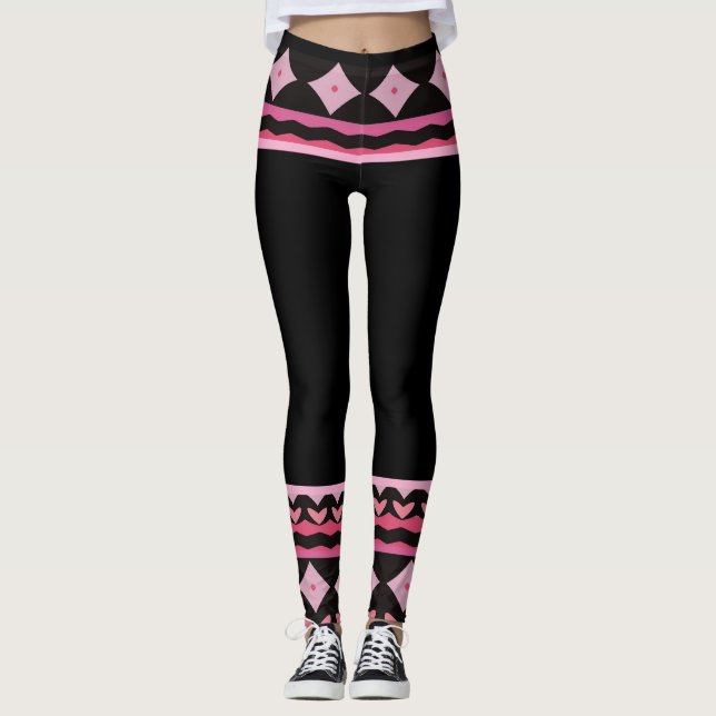 Collants graphiques noirs et roses audacieux (Devant)