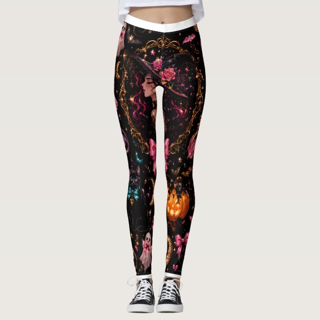 Collants Halloween Glossy à motif Sorcière Coquett (Devant)